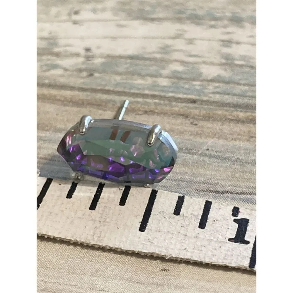 Kendra Scott Grayson Silver ‎ Stud Earrings in Dichroic Glass Watercolor NWOT